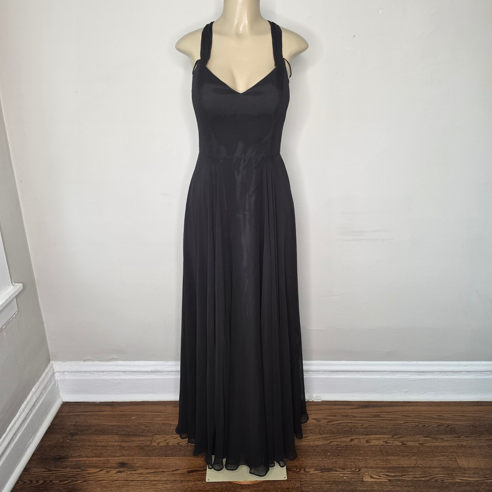Dessy Collection Gown Women 8 Black Vivian Diamond Cowl Back Chiffon Maxi Dress